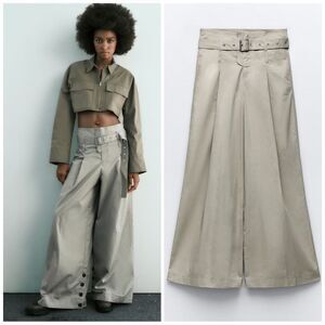 ZARA BELTED FULL-LENGTH PANTS WIDE LEG